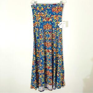 LuLaRoe Blue & Orange Maxi Skirt Size S NWT